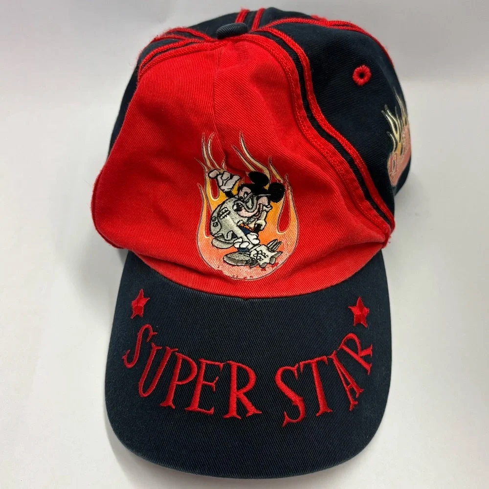 Vintage y2k Mickey kids hat with flames, Super Star embroidery